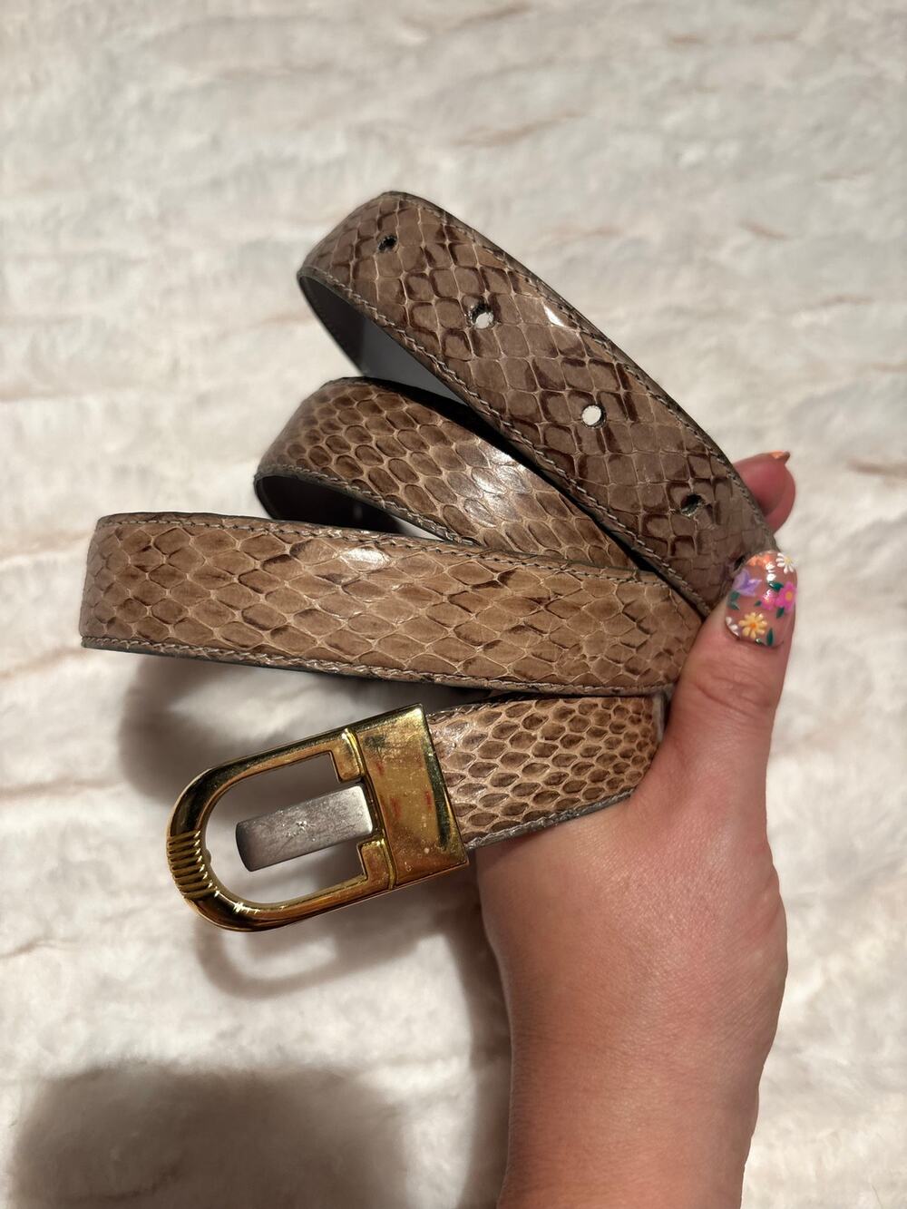 Vintage Genuine Snakeskin Belt Women's 48in Gold Buckle Boho Western